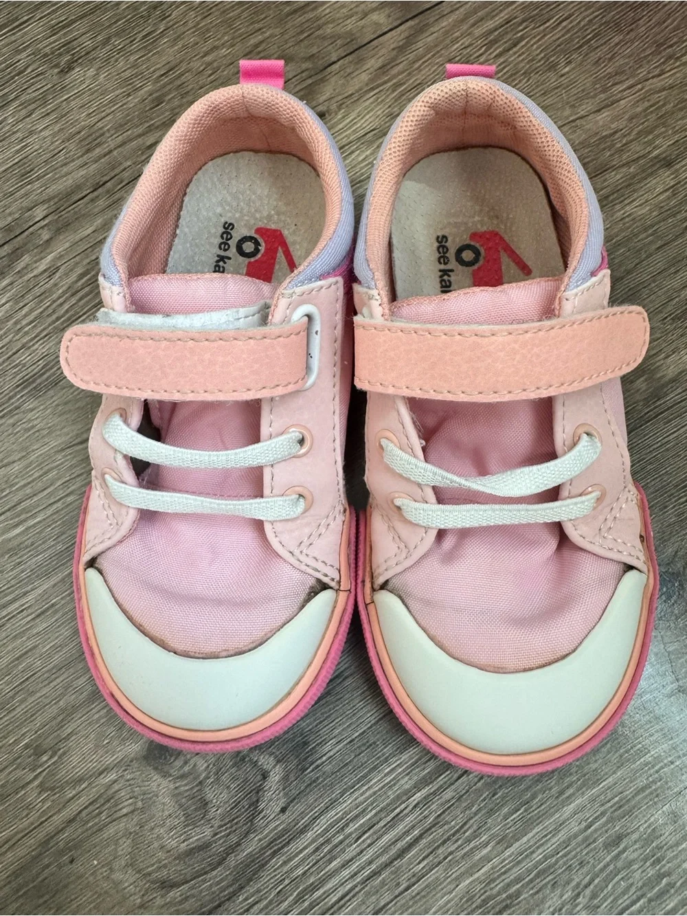 See Kai Run Pink and White Toddler Sneakers with Hook-and-Loop Strap